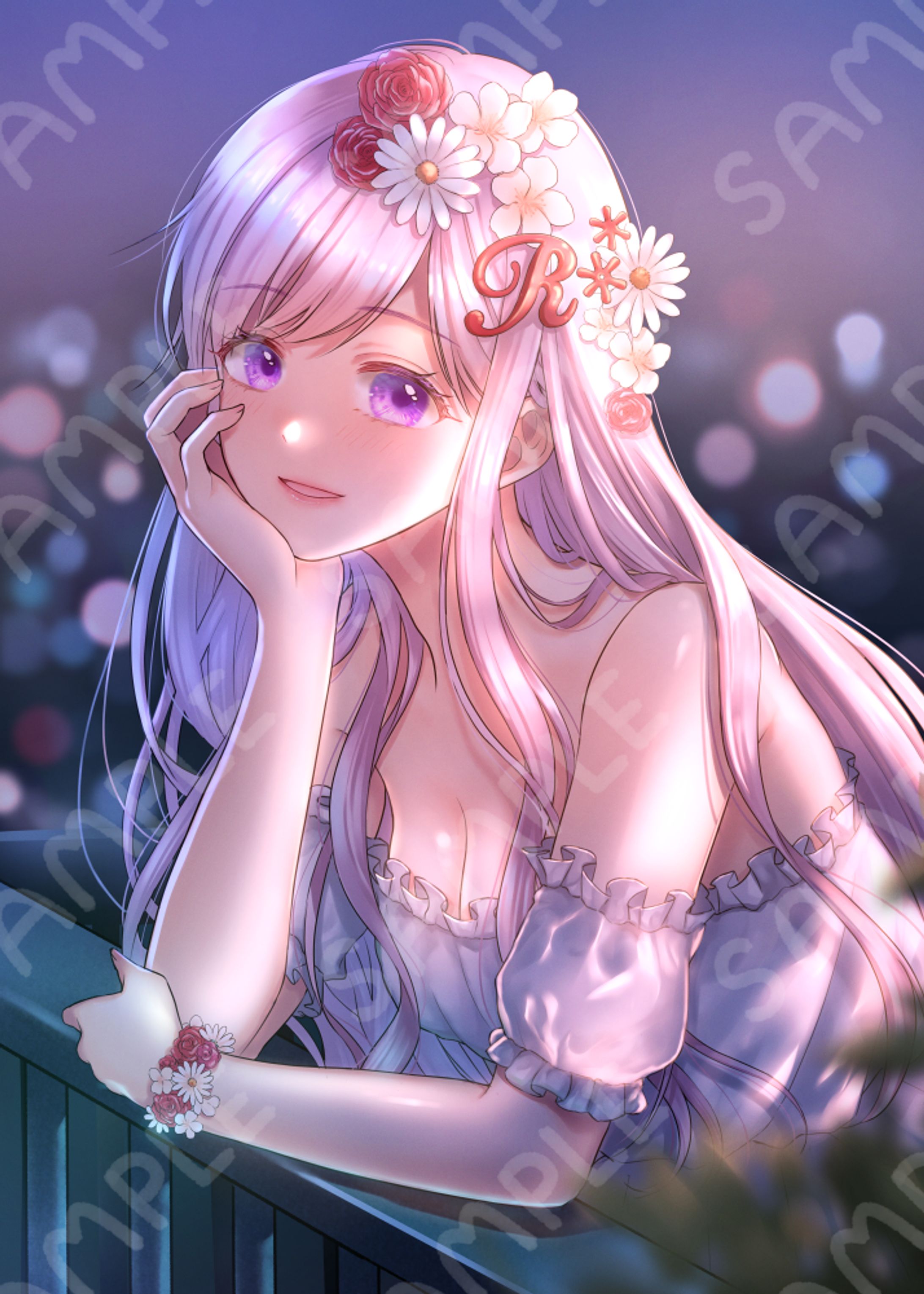 配信アプリイラスト　夜景と女の子-1