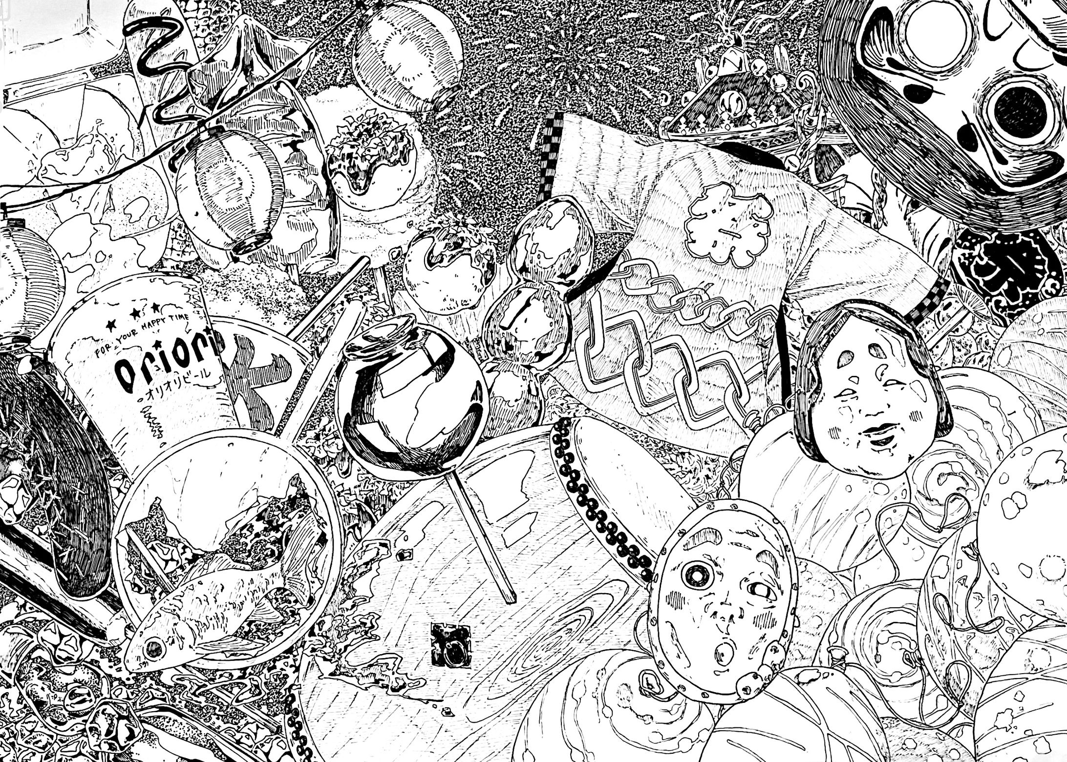 【夏祭り】ボールペン画-1