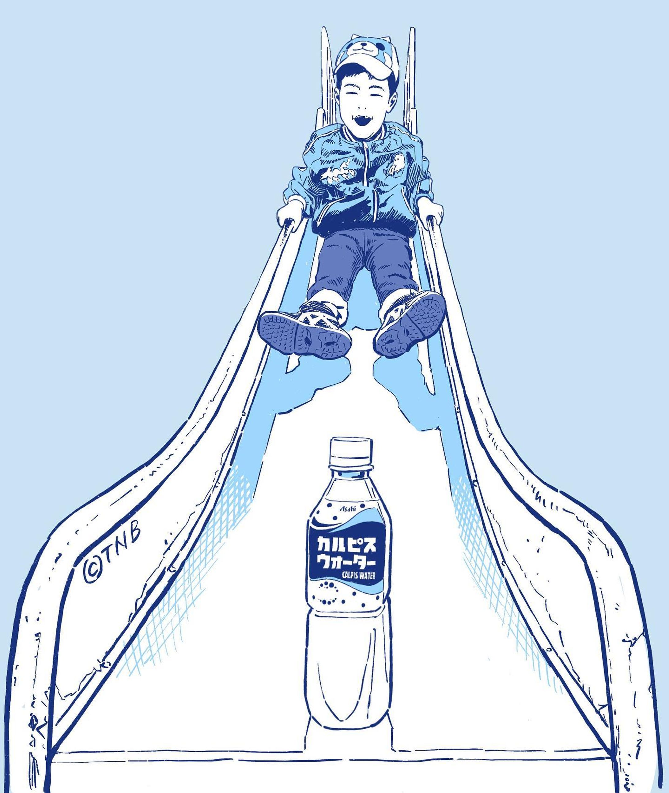 Calpis on the slide 
#うちの息子のポートレイト
#illustration #portrait #boy-1
