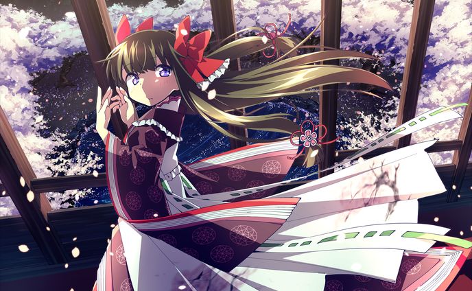 和装の少女と夜桜