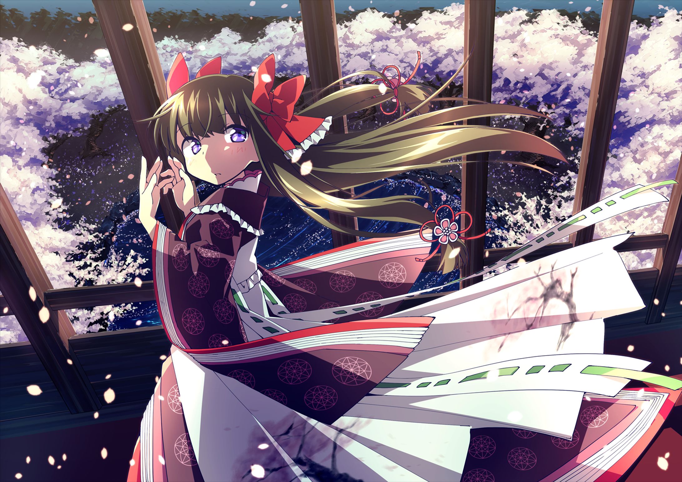 和装の少女と夜桜-1