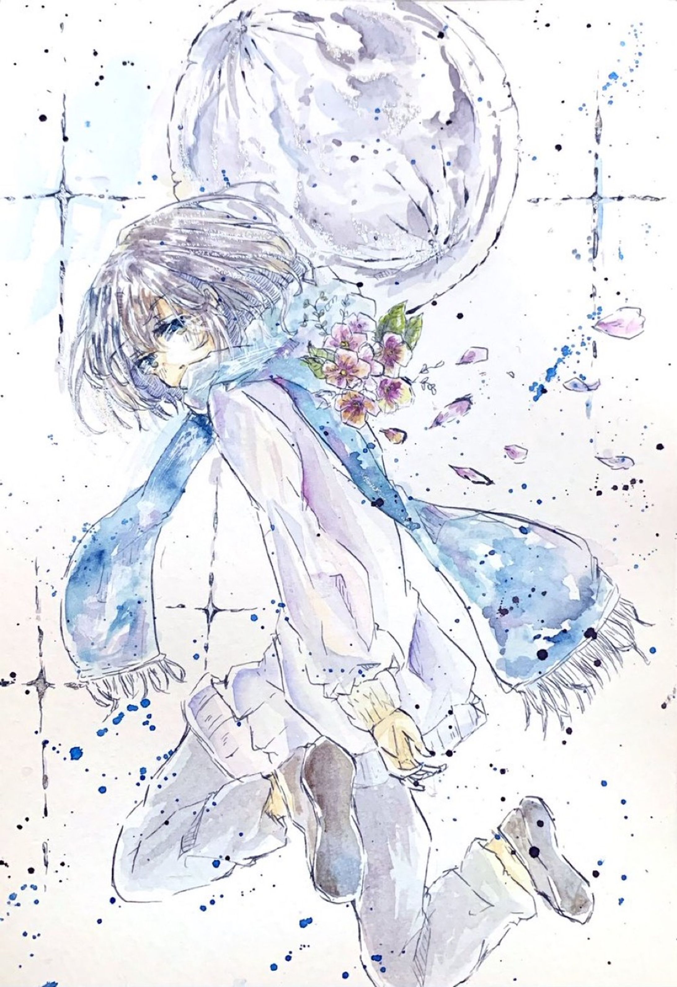 【水彩イラスト】月を巻いて-1