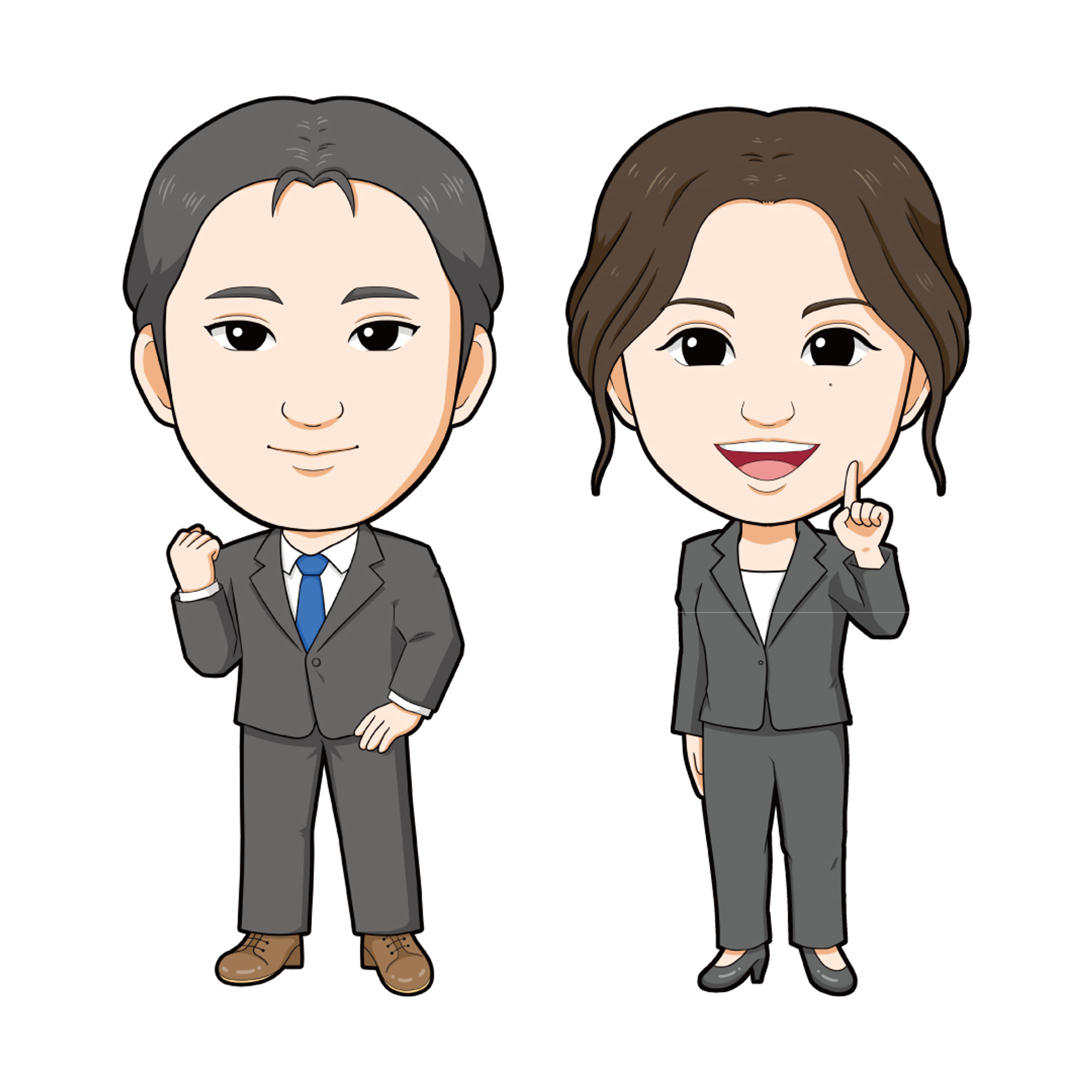 スーツの男女イラスト　ミニキャラ　似顔絵　2023年10月制作-1