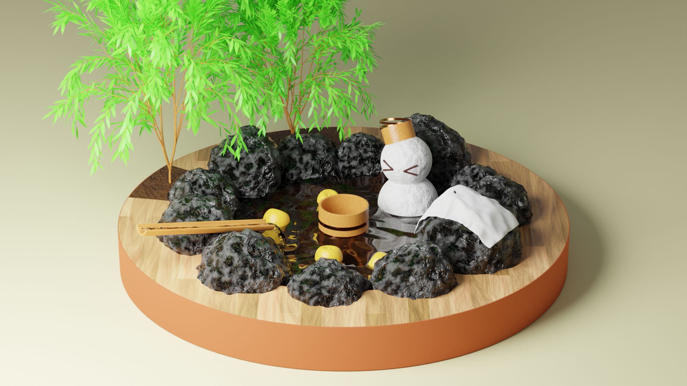 blender練習　露天温泉-1