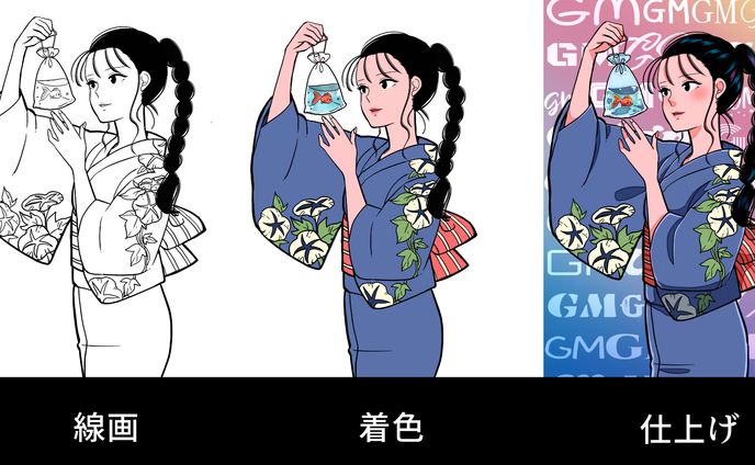 作画工程（線画・着色・仕上げ）