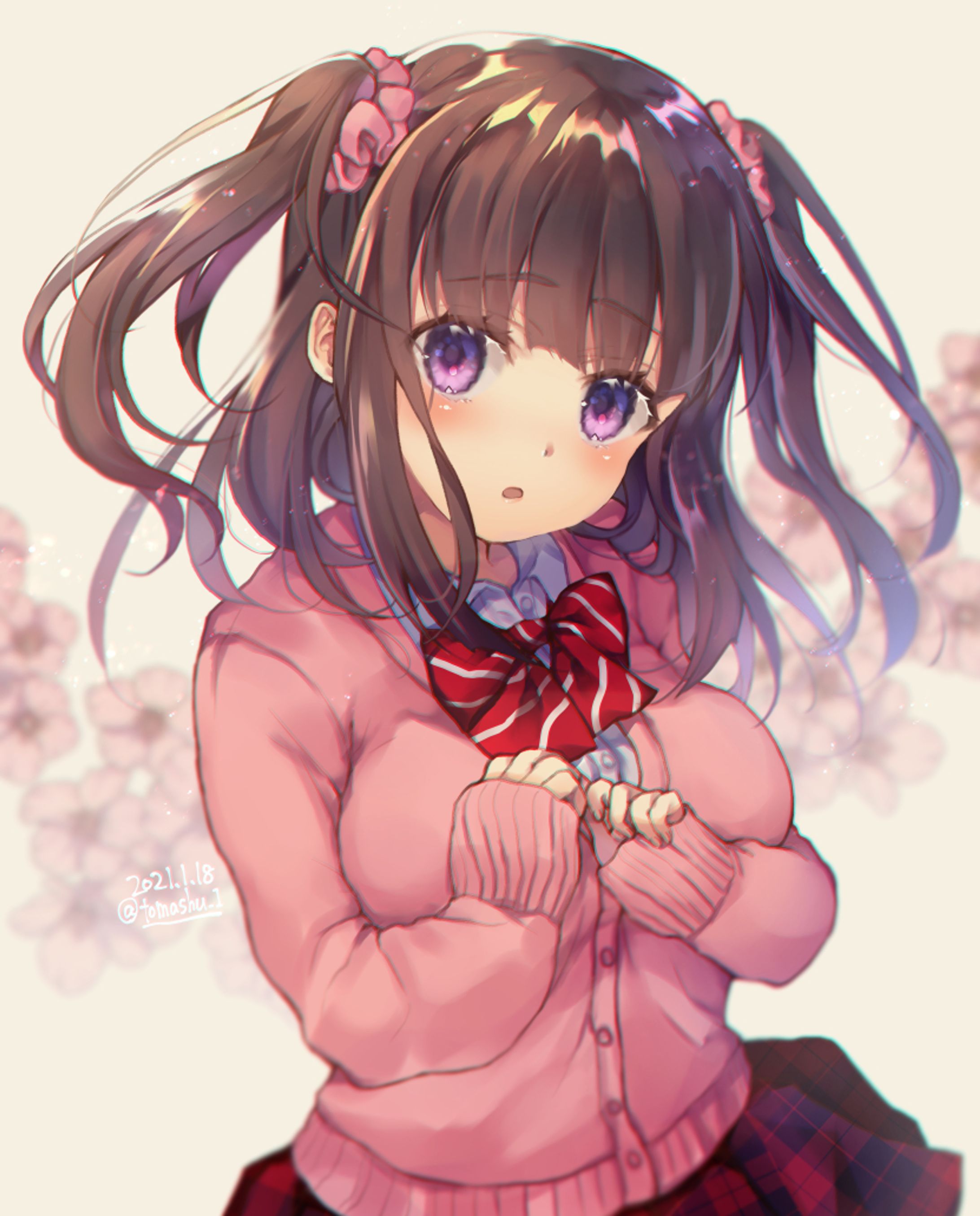 桜の中で目が合う女の子-1