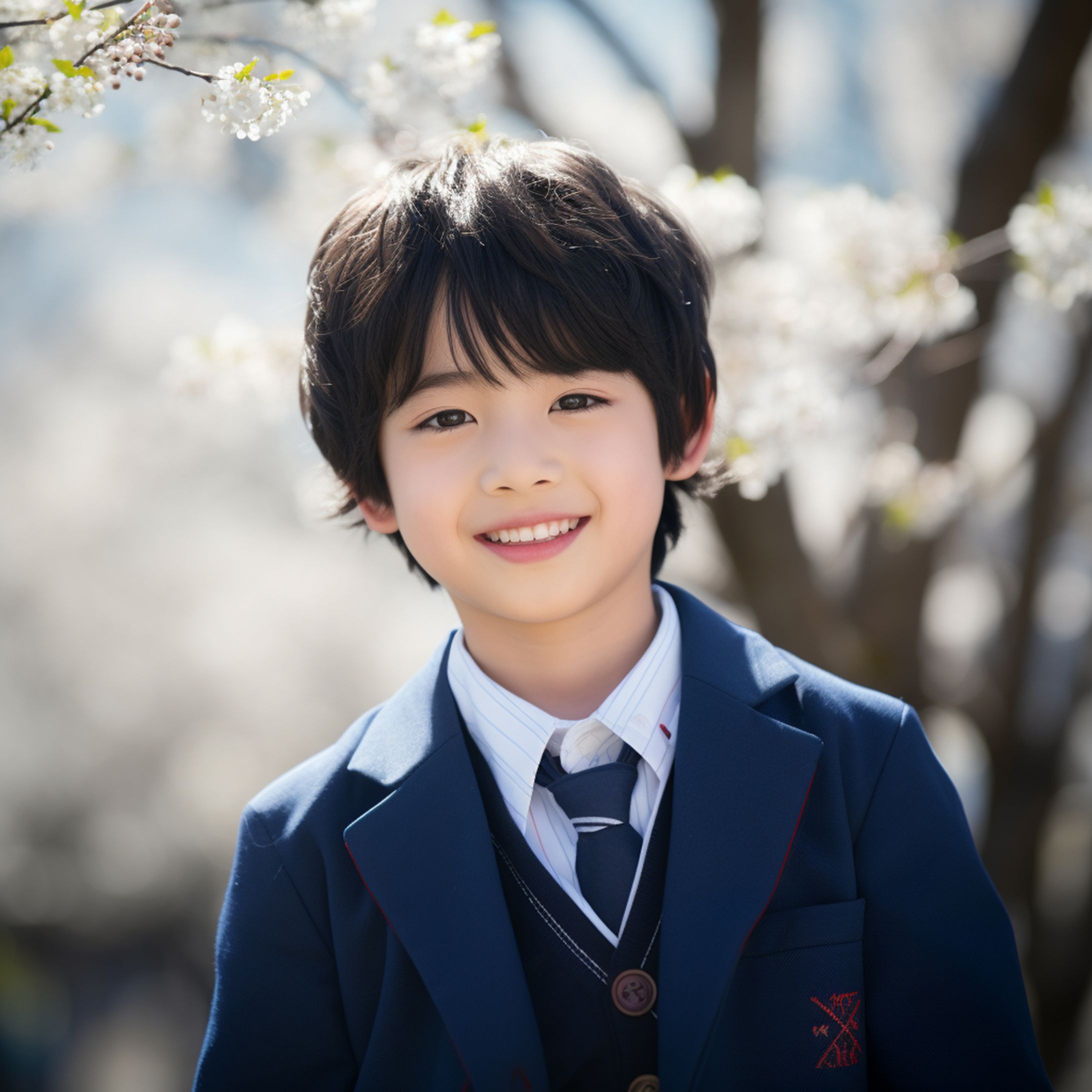 桜と小学生の男の子 AI生成-1