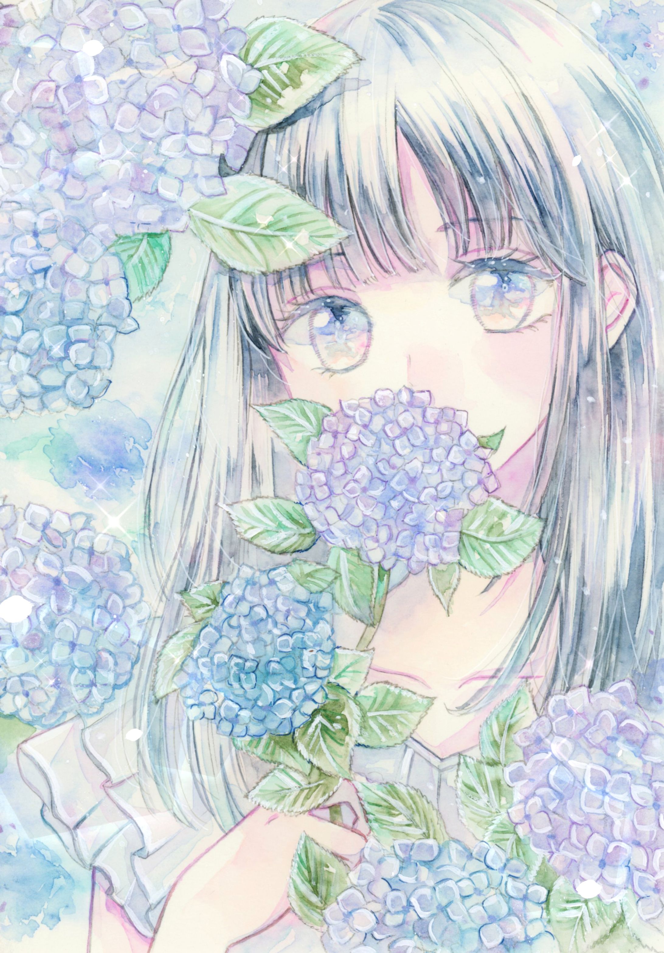 紫陽花と女の子-1