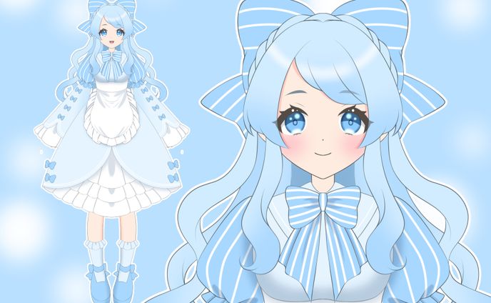 水色ロリータの女の子【パーツ分け済PSD】