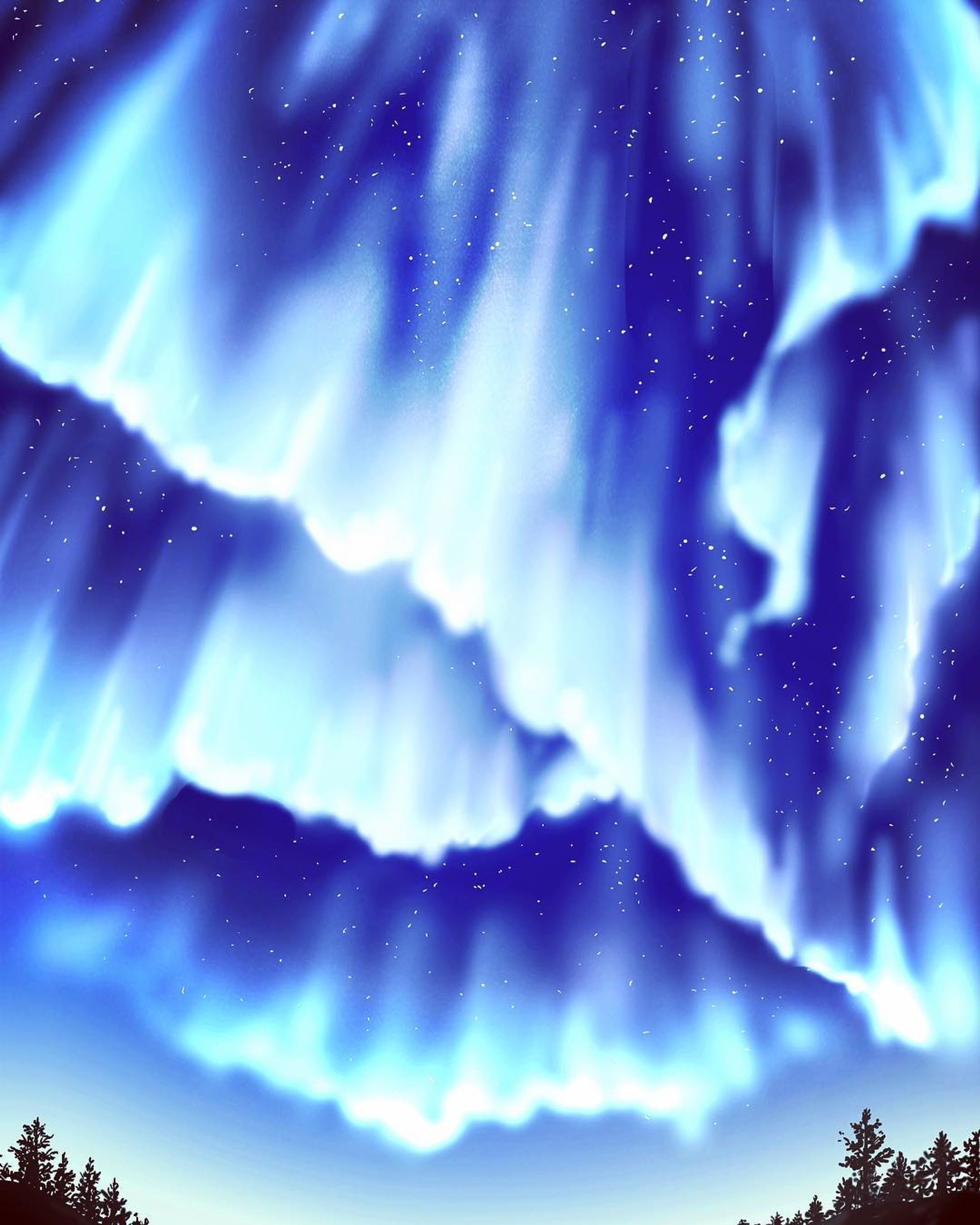 #illustration #starrynight #starrysky #aurora #blue-1