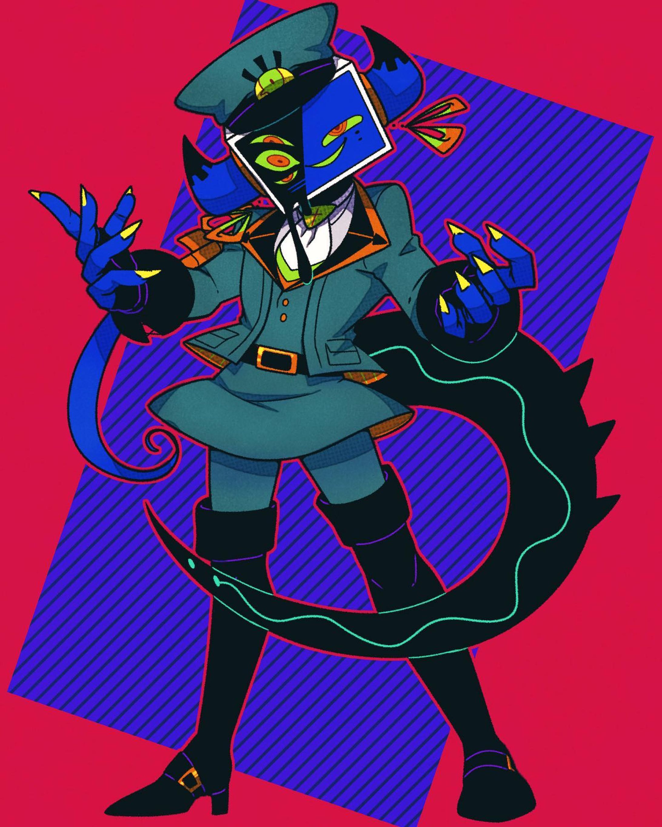#イラスト #人外 #オリジナルイラスト 
#オリジナルキャラクター #illustration #monster #originalcharacter #characterdesign #touseioc #objecthead 

2枚目は色加工前です。
ちなみに、彼女…平沢は女の子です🩵
Her name is Hirasawa.

普段の顔デザインはコチラに置いてます
https://toyhou.se/21020663.hirasawa-1