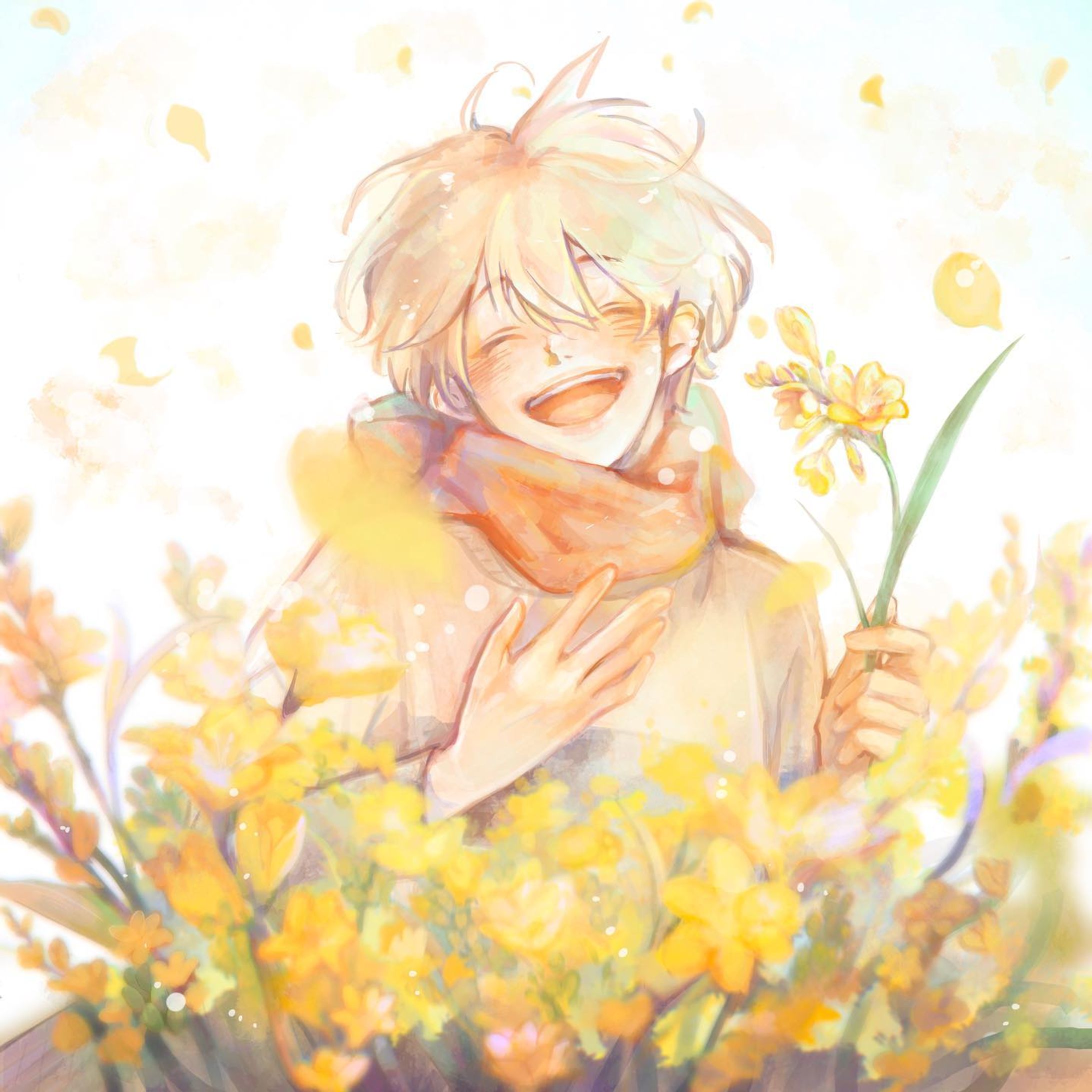 .
「いつも、ありがとう」
　
　

創作コミュニティの「四季箱」という企画で、フリージアというお花をモチーフに描きました🌼
フリージアの花言葉はいくつかあって、「親愛の情」「感謝」「友情」「期待」でした。

参加者それぞれにお花が割り当てられるのですが、その時に、「あなたに出会えて良かった」というメッセージが添えられていて、凄く凄く嬉しかったのです。

私も出会えて良かったし、こんな素敵な企画を開催してくれて、ありがとう！という気持ちです🥰
嬉しい気持ちや、コミュニティが楽しいって気持ち、そして、いつもありがとうの感謝の気持ちをたっぷり詰め込みました💐
そんな気持ちが伝わっていたら嬉しいです🥰♥️
　

#illustration #illustgram #イラストグラム　#イラスト #illust #絵 #デジタルアート #art #その瞬間に物語を  #創作 #オリジナルイラスト  #淡い色合いが好き #フリージア  #花　#感謝　#光 #期待 #笑顔 #優しい　#ホッとする瞬間　#お花のある生活 #黄色 #黄色い花　#絵柄 
#Procreate #boy-1