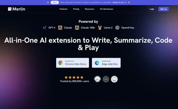 Merlin AI all in one AI's Claude, chatGPT and more