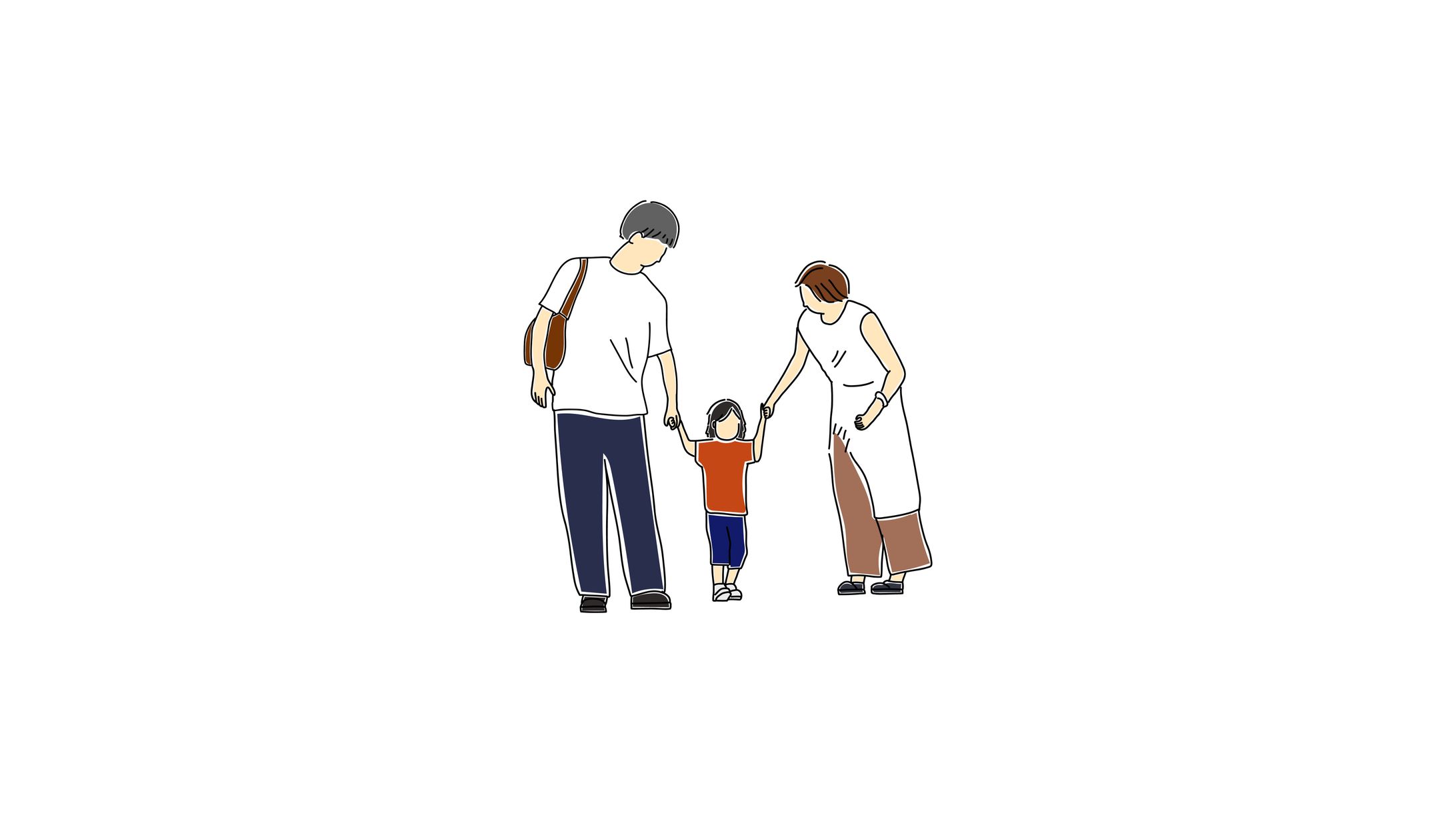 家族写真の線画イラスト-1