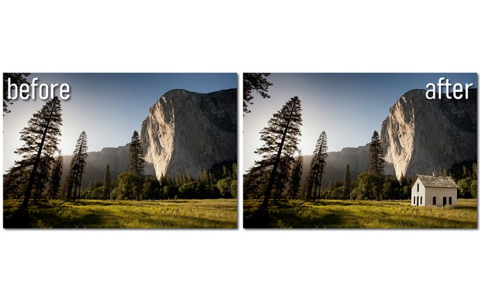 建物を合成したレタッチ