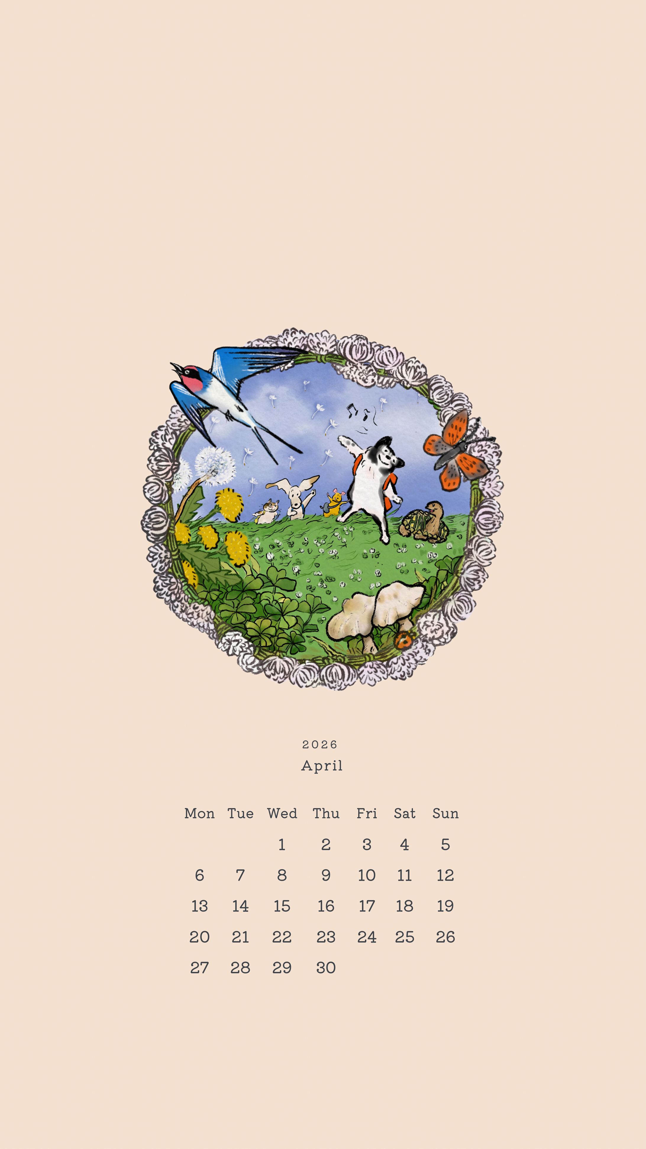 ｜毎月無料配布｜2026年4月 スマートフォン用壁紙カレンダー-1