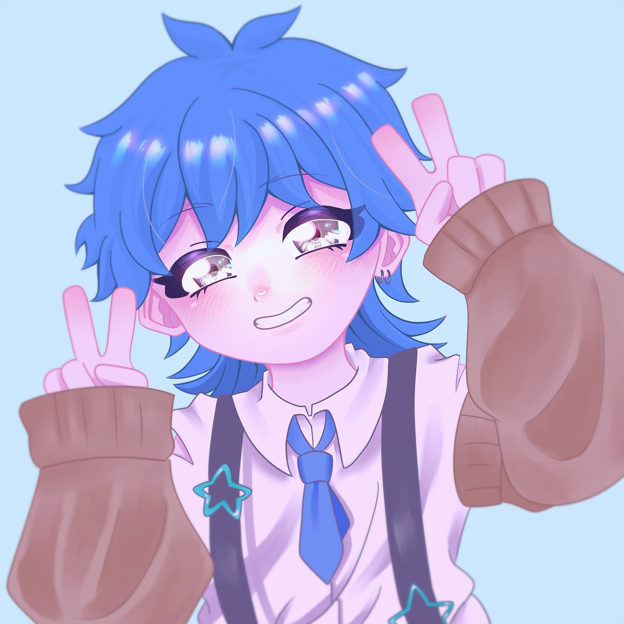 青髪オリジナルキャラのアイコン制作-1