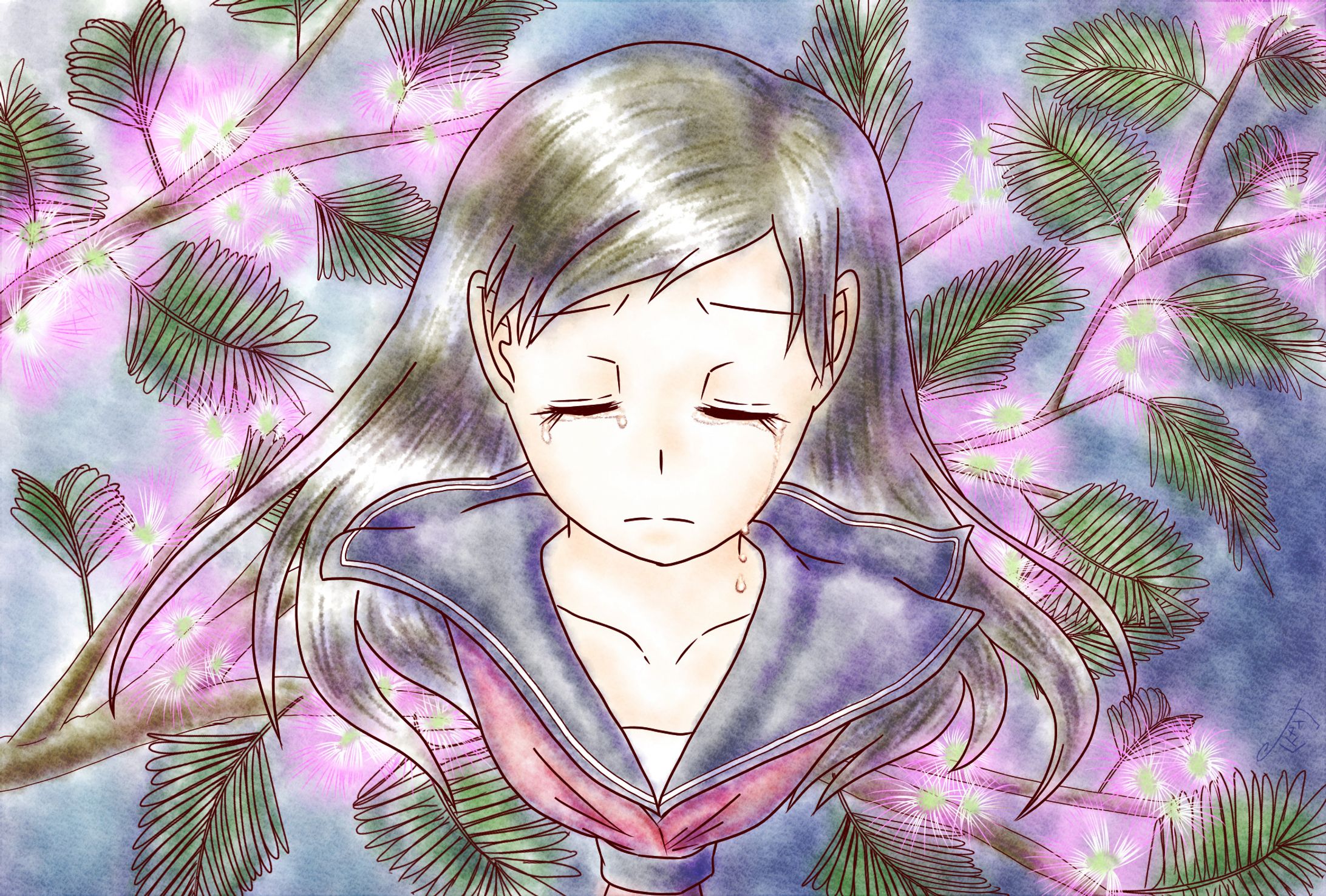 花と美少女(ねむの木)-1