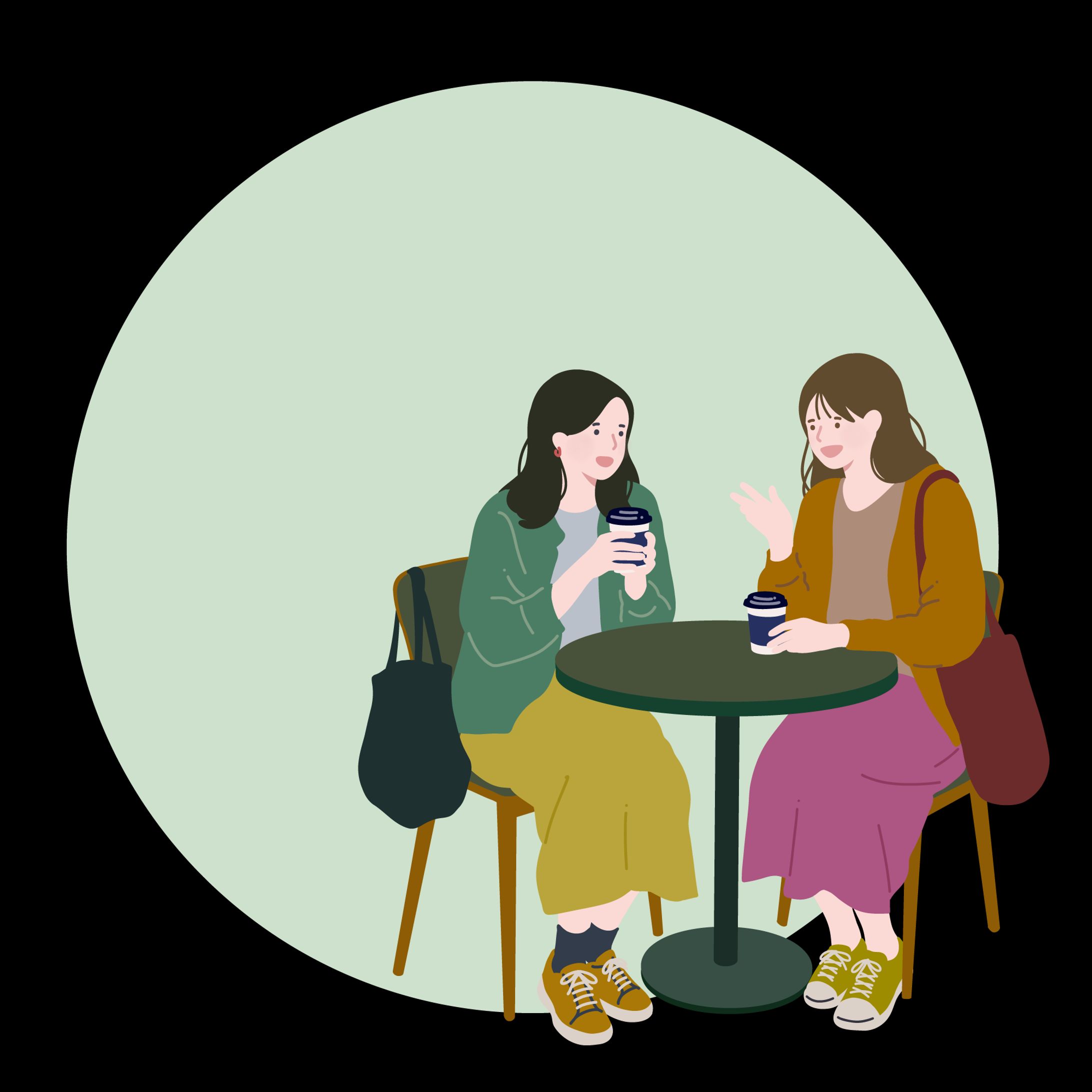 カフェで会話する女性たち-1