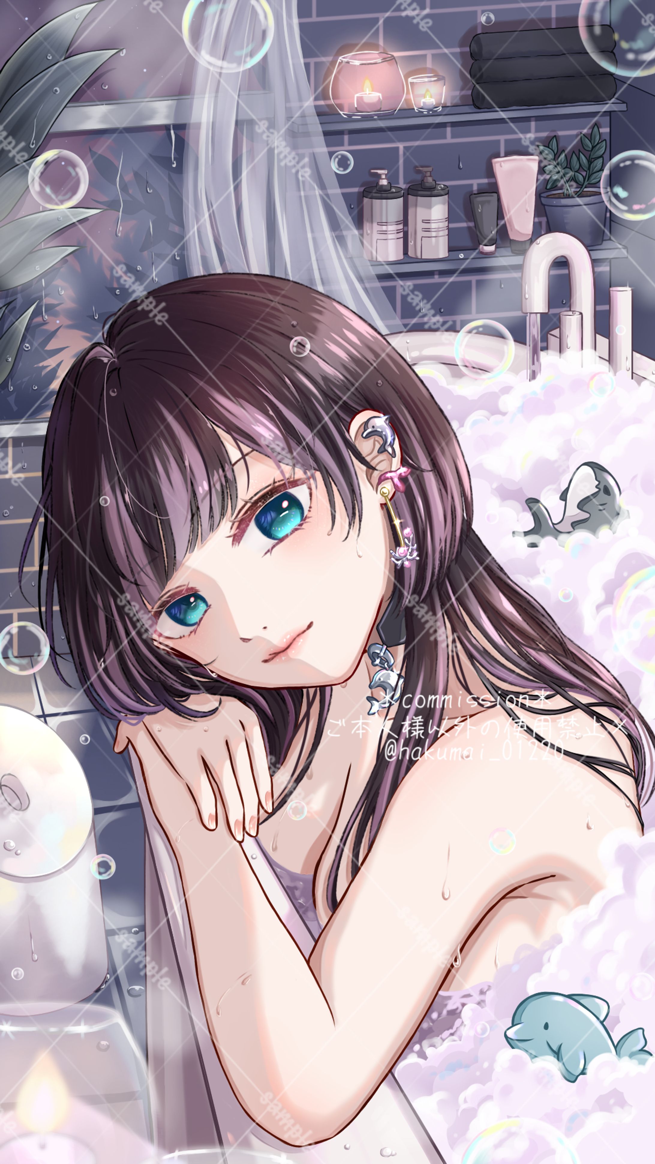 泡風呂に浸かってる女の子-1