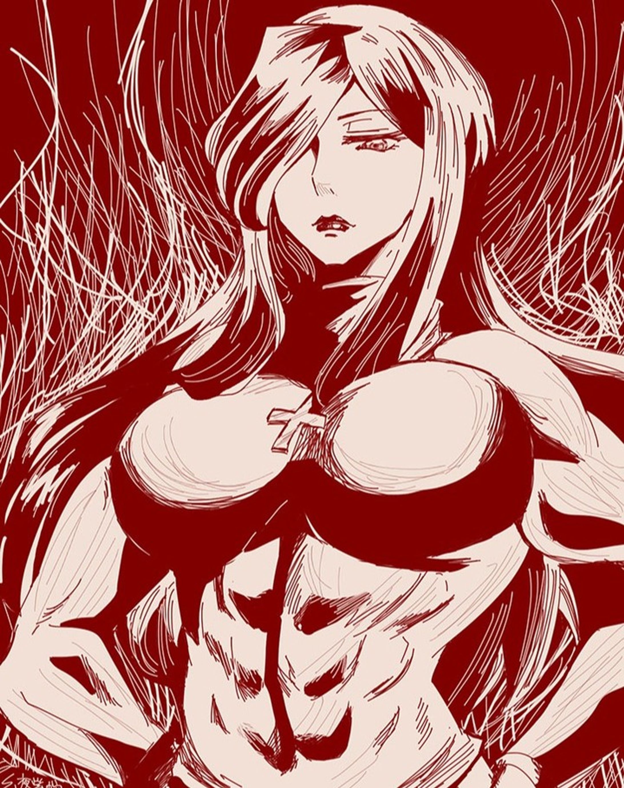 Scribbles of muscular Parasoul. 
#femalemuscleart #parasoul 
スカルガ 筋肉娘パラソールらくがき。-1
