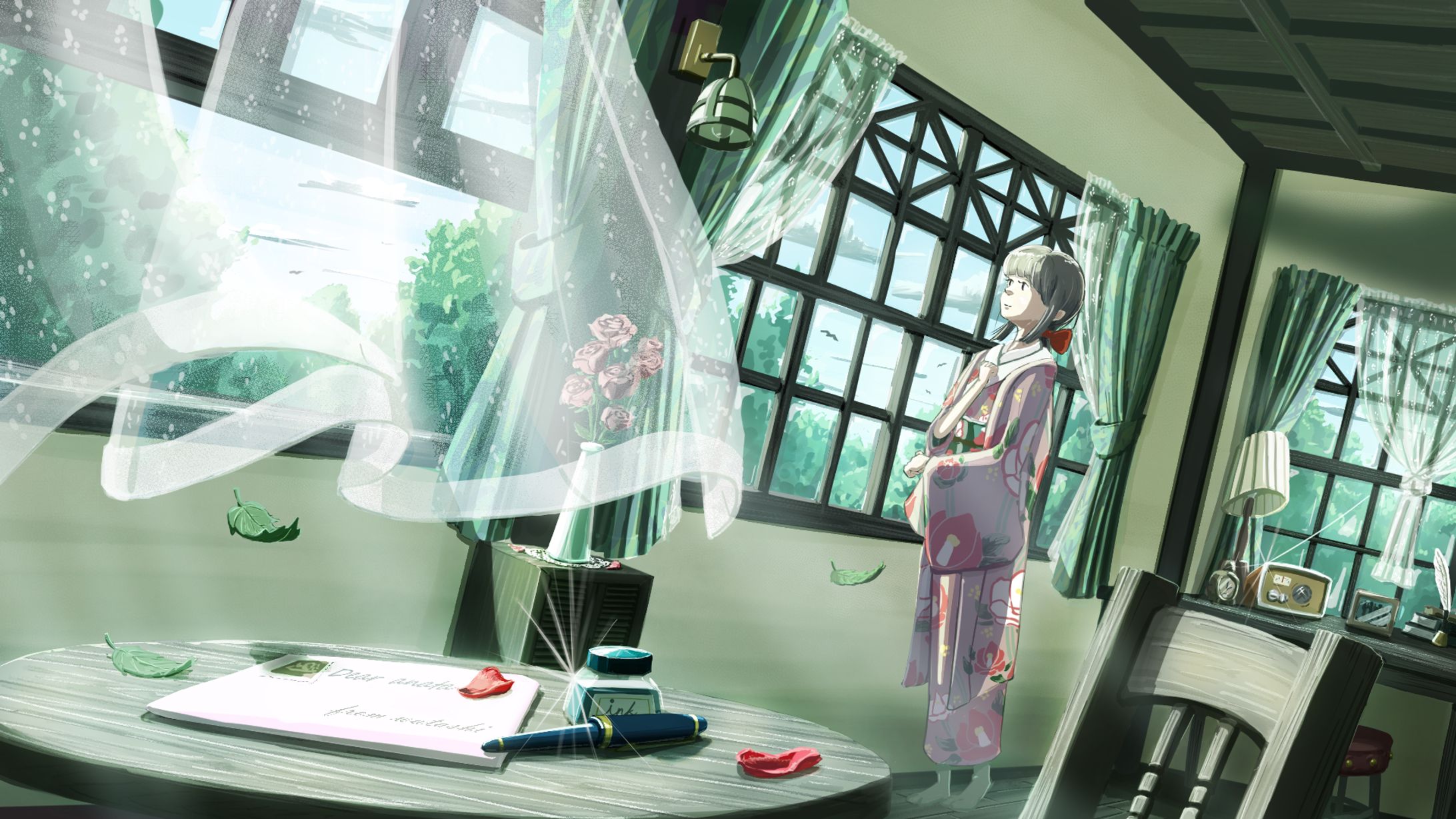 【イラスト】物想う女性-1