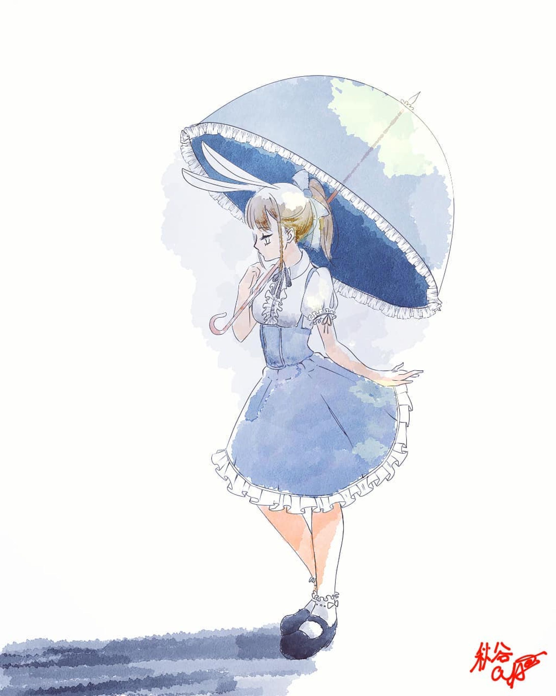 #絵描き #絵描きさんと繋がりたい #絵描きさんと友達になりたい #イラスト好きな人と繋がりたい #イラスト #女子 #フリル #かわいい #傘 #watercolorpainting #art #drawings-1