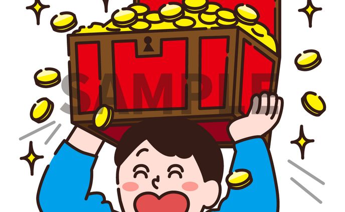 宝箱を掲げた男性ベクターイラスト