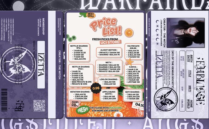 UCI STORE'S PRICELIST