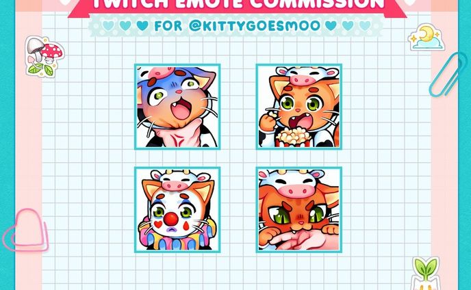 Lovely new emotes for kittygoesmoo! 💙

https://www.twitch.tv/kittygoesmoo

#emotecommissionsopen #twitchemote #twitchemotes #twitchemotecommission #cutecat #cat #streamer #artstreamer #twitchstreamer #twitchbadges #twitchbadgescommission #badgescommission #emoteartist #twitchemoteartist #digitalartist #commissionsareopen #commissionsopen #commissionwork #digitalart #digitalartwork #digitaldrawing #smallartist #smallartists