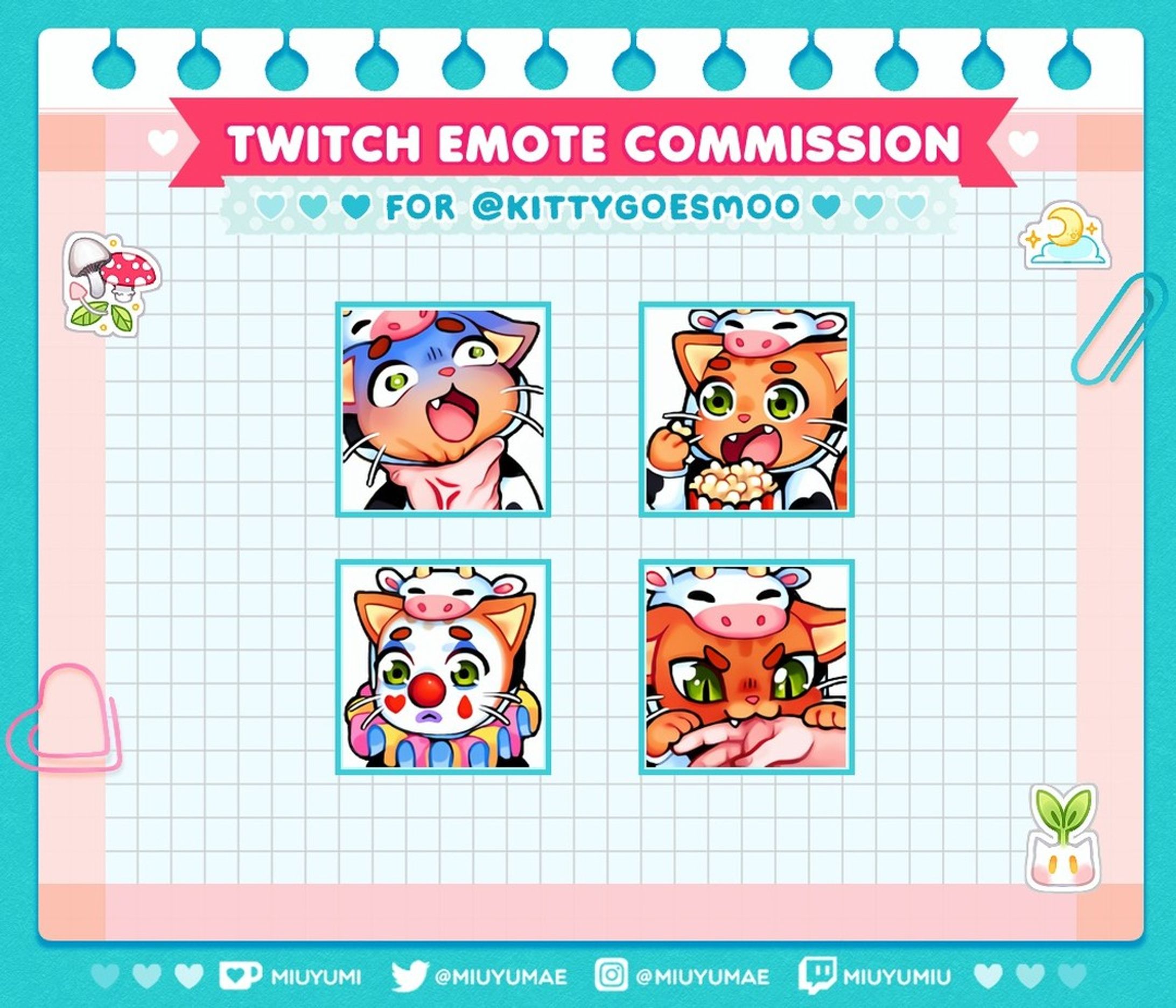 Lovely new emotes for kittygoesmoo! 💙

https://www.twitch.tv/kittygoesmoo

#emotecommissionsopen #twitchemote #twitchemotes #twitchemotecommission #cutecat #cat #streamer #artstreamer #twitchstreamer #twitchbadges #twitchbadgescommission #badgescommission #emoteartist #twitchemoteartist #digitalartist #commissionsareopen #commissionsopen #commissionwork #digitalart #digitalartwork #digitaldrawing #smallartist #smallartists-1