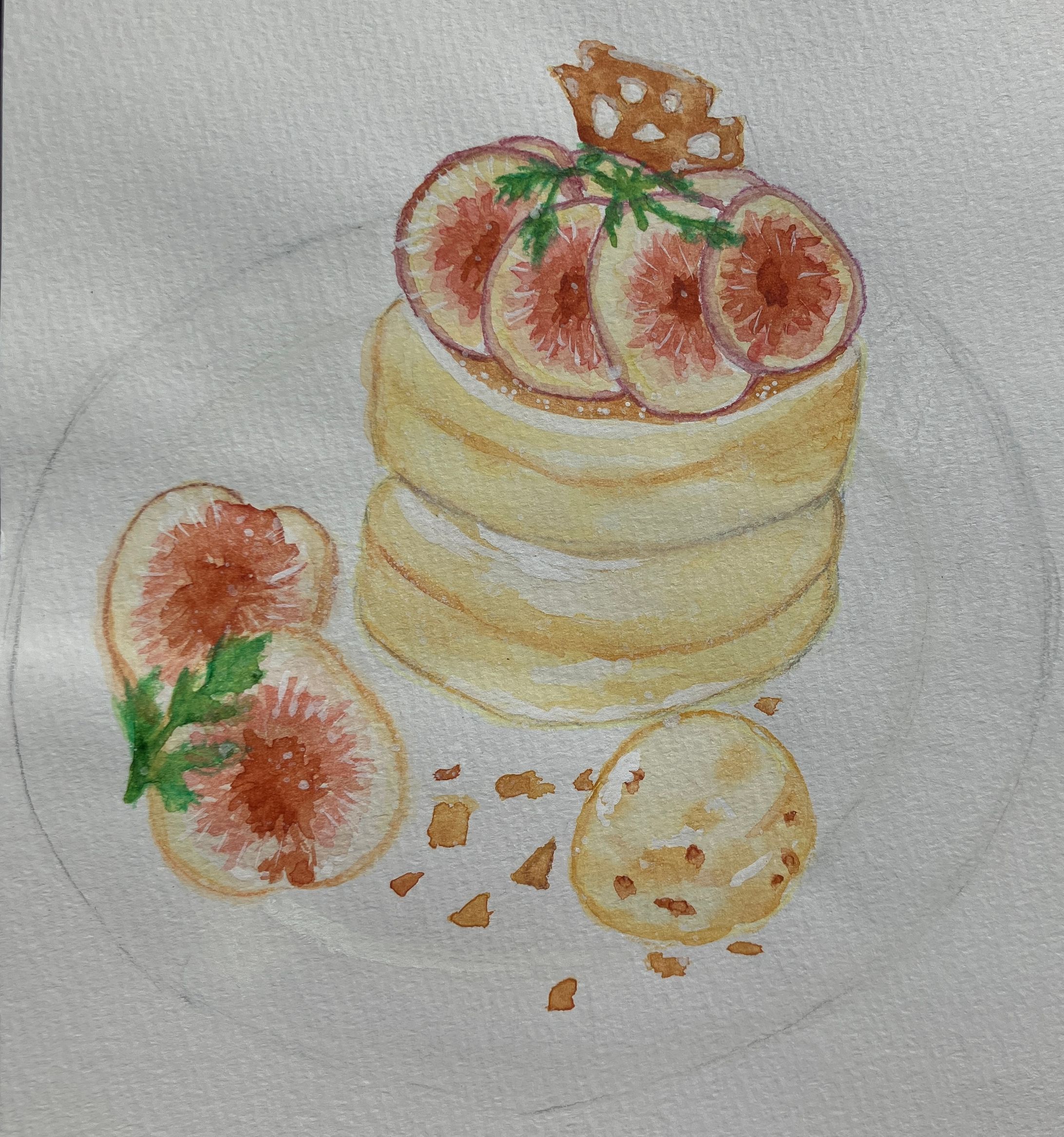 水彩　いちぢくのパンケーキ-1