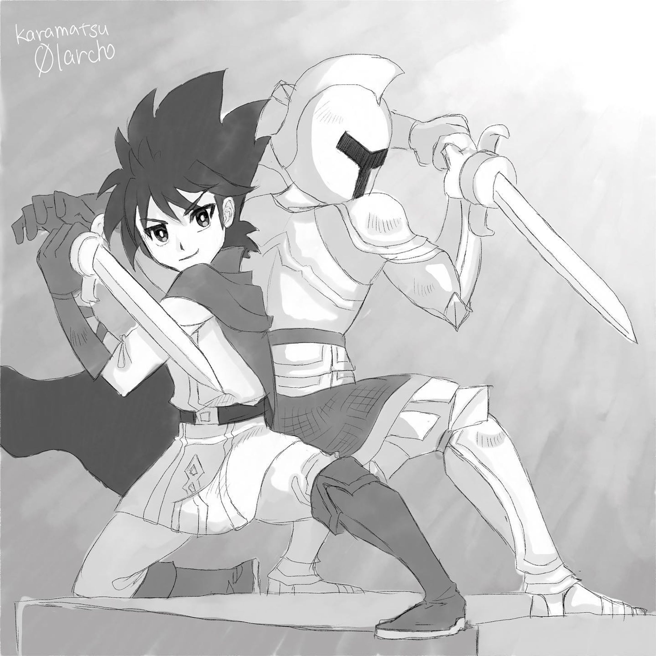 勇者ああああ&戦士うううう。pan様のポーズをスケッチしました。
#イラスト
#オリジナルイラスト
#一次創作
#一次創作イラスト
#AdobeFresco-1