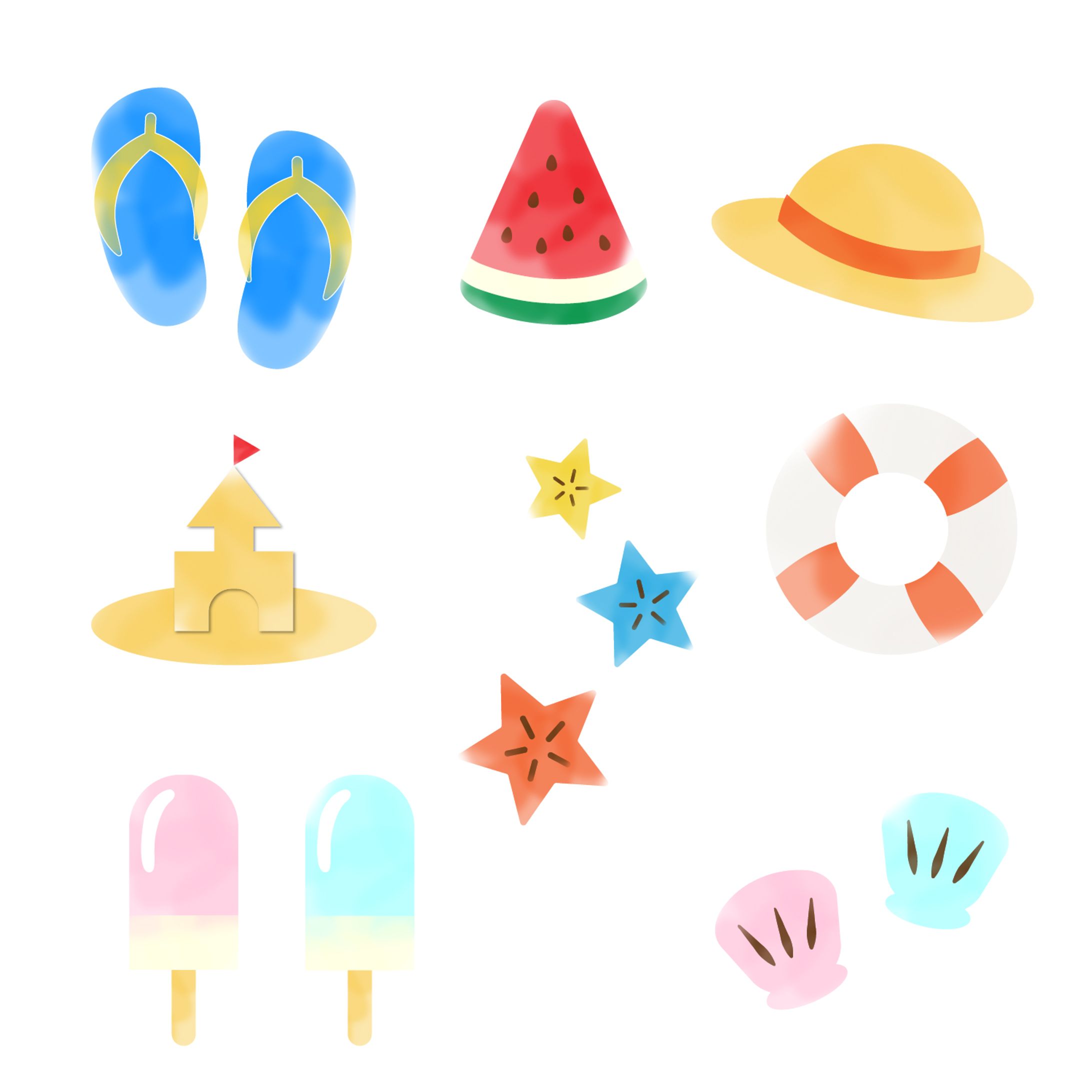 イラスト_海セット（水彩）-1