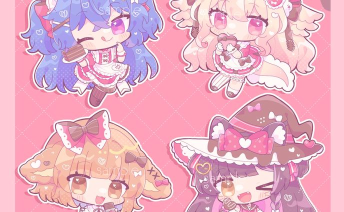 PixelLink様バレンタインSDイラスト4点