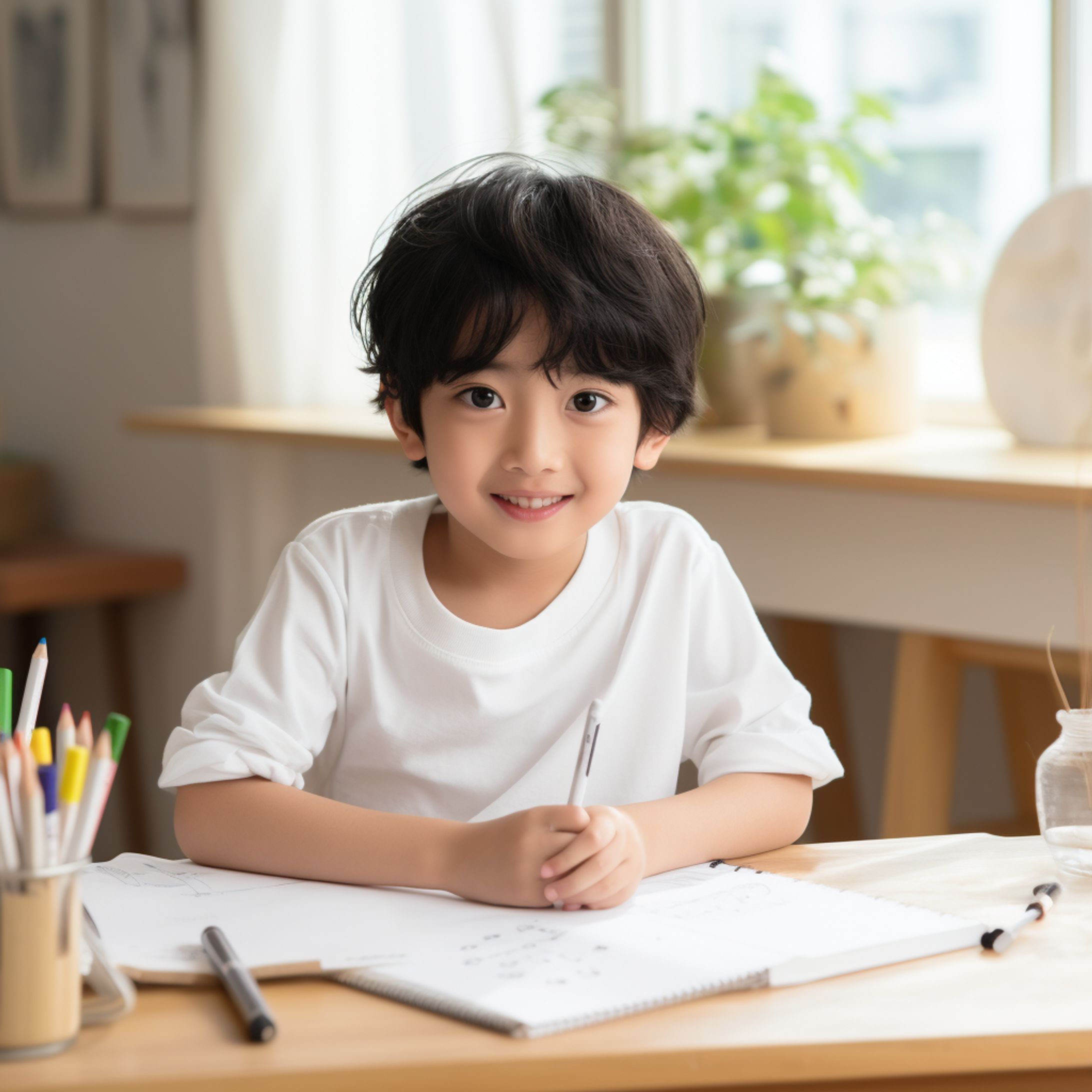 勉強する男子小学生 AI生成-1