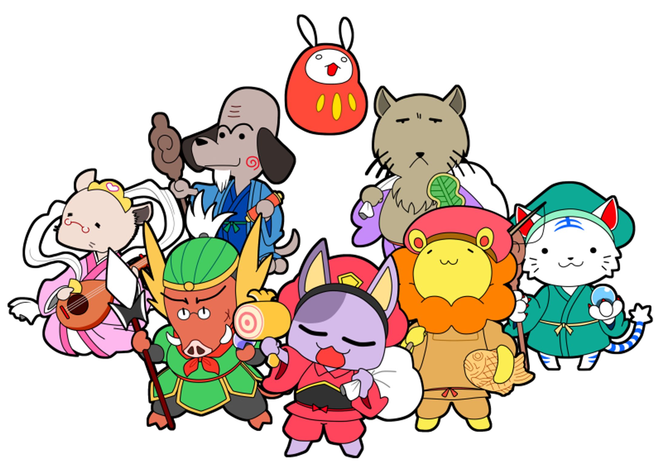 シンプルイラスト　アニマル七福神-1