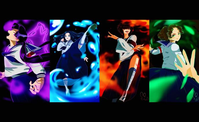 💜💙新しい学校のリーダーズ❤💚⁡
⁡⁡
⁡属性別リーダーズ⁡
⁡4人揃ってやばっい⁡⁡〜🎶🖤⁡
⁡⁡
⁡ #新しい学校のリーダーズ⁡
⁡ #atarashiigakko
 #atarashiigakko_art ⁡
⁡ #属性エフェクト⁡
