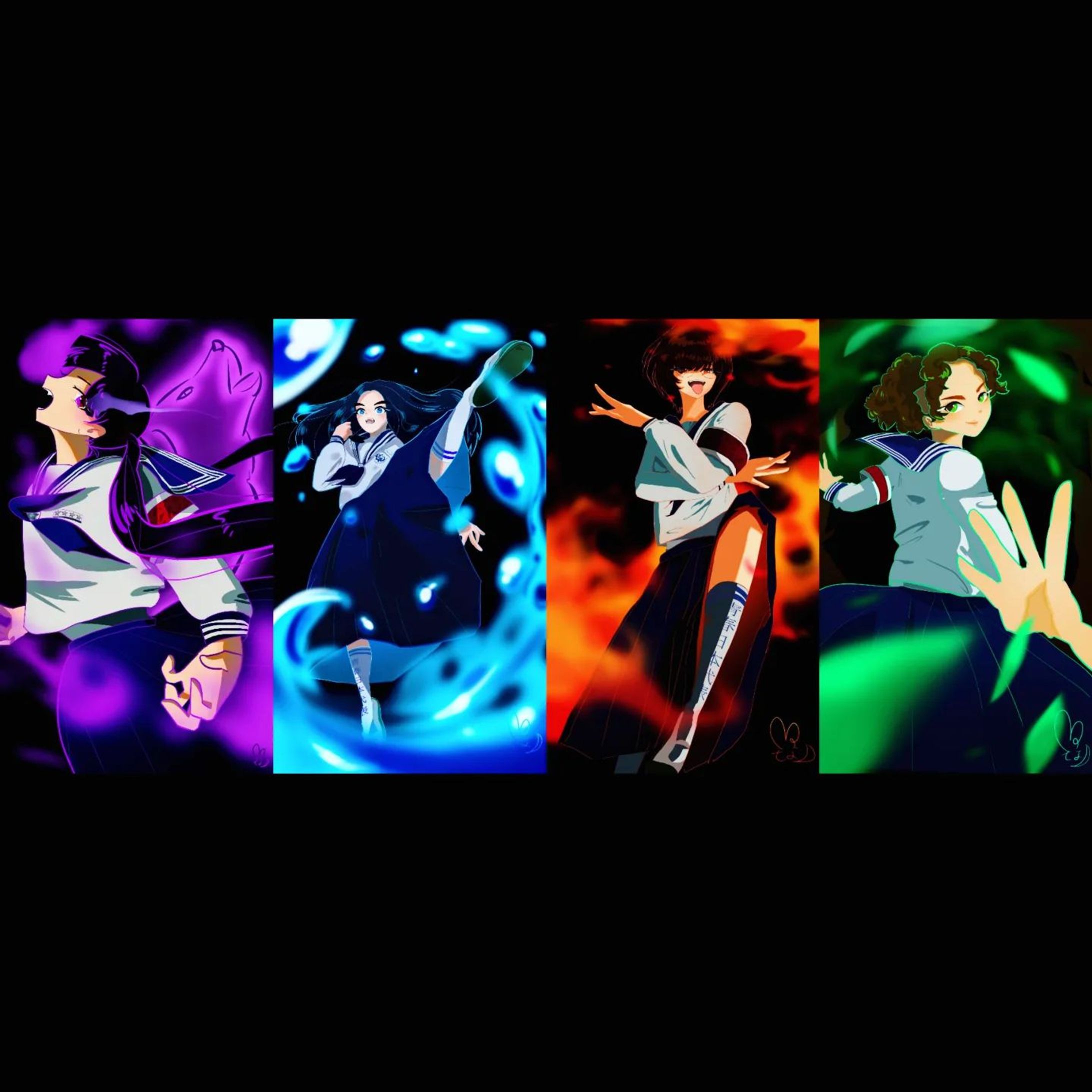 💜💙新しい学校のリーダーズ❤💚⁡
⁡⁡
⁡属性別リーダーズ⁡
⁡4人揃ってやばっい⁡⁡〜🎶🖤⁡
⁡⁡
⁡ #新しい学校のリーダーズ⁡
⁡ #atarashiigakko
 #atarashiigakko_art ⁡
⁡ #属性エフェクト⁡-1