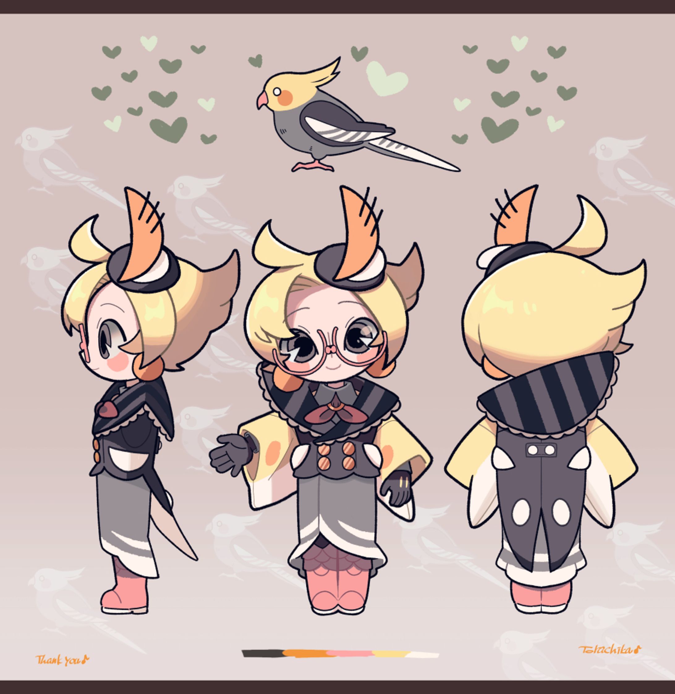 オカメインコの擬人化/SD/三面図-1