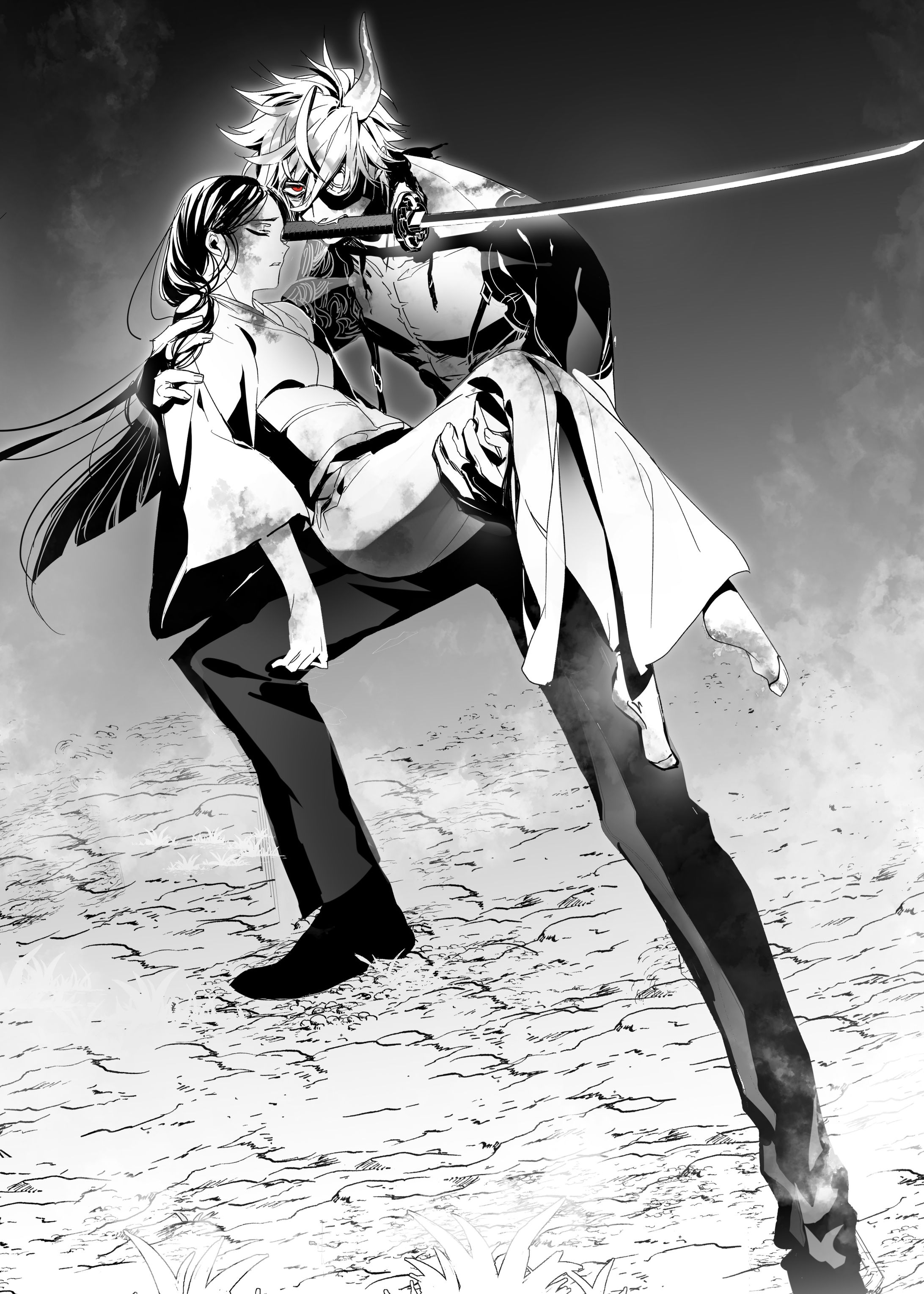 男女　モノクロコミックイラスト-1