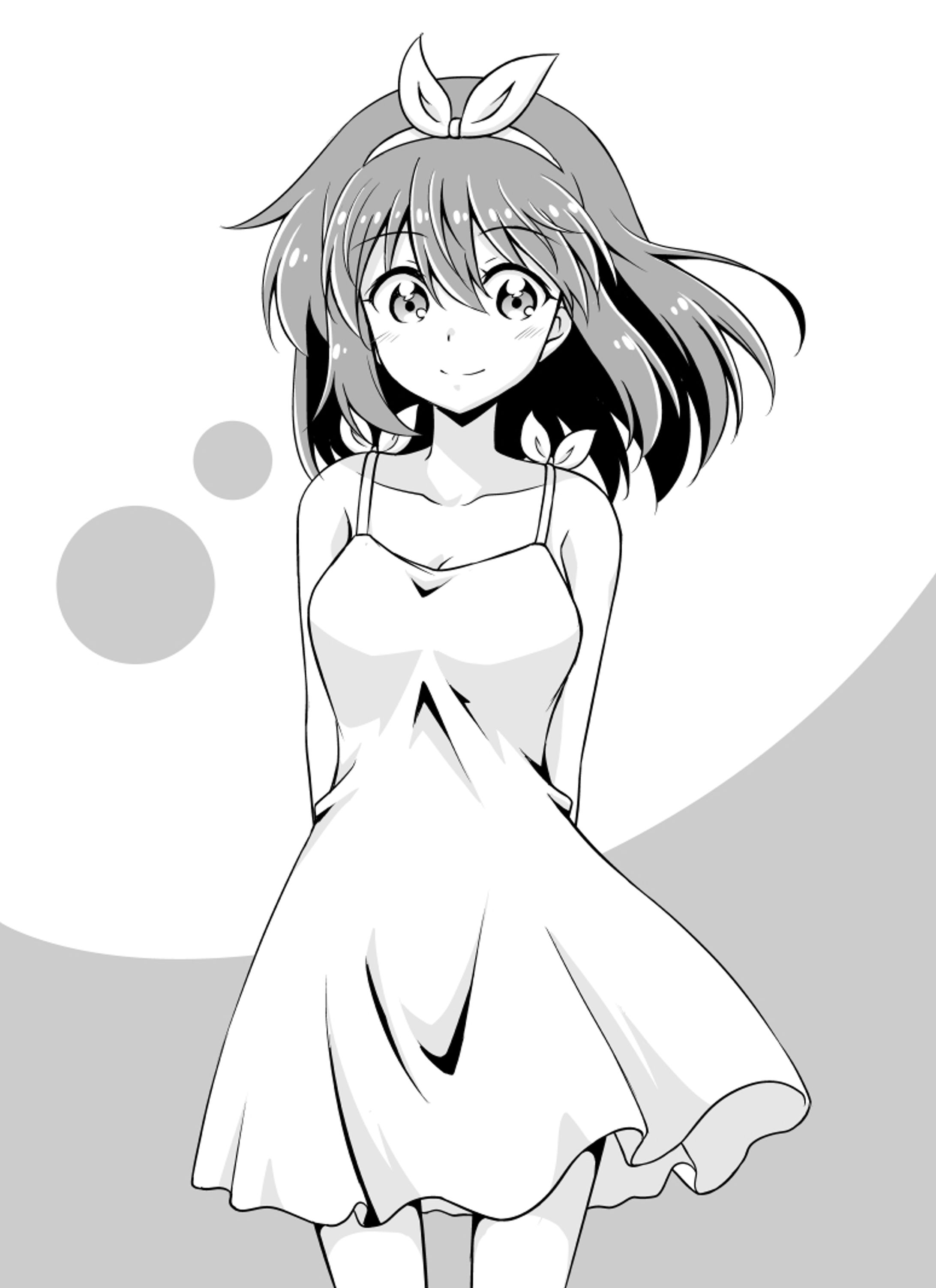白ワンピース少女（白黒）-1