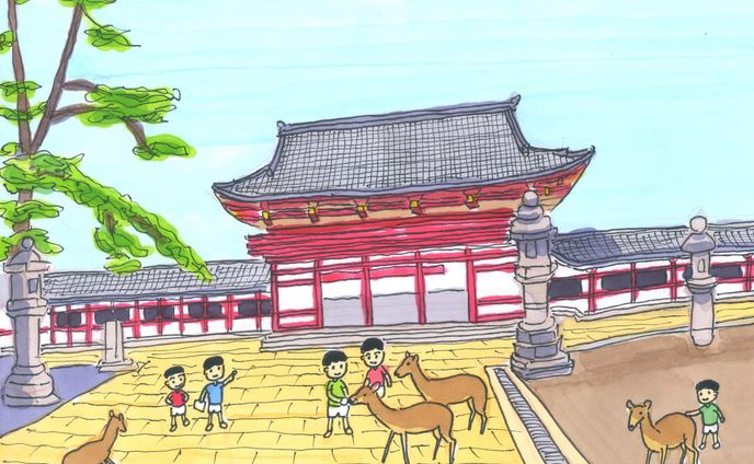 奈良を楽しむ少年たち