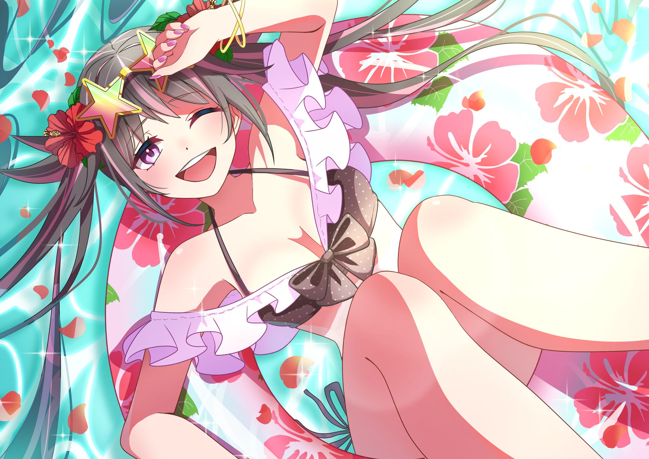 夏　水着　ツインテール　一枚絵-1