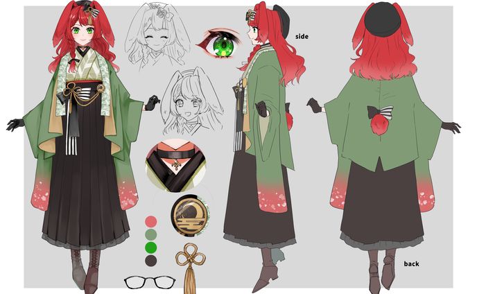 Vtuber御名城アロエさんLive2Dモデル三面図