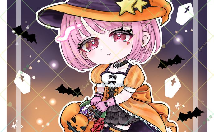 【ご依頼】くろいぬ様ハロウィンミニキャライラスト