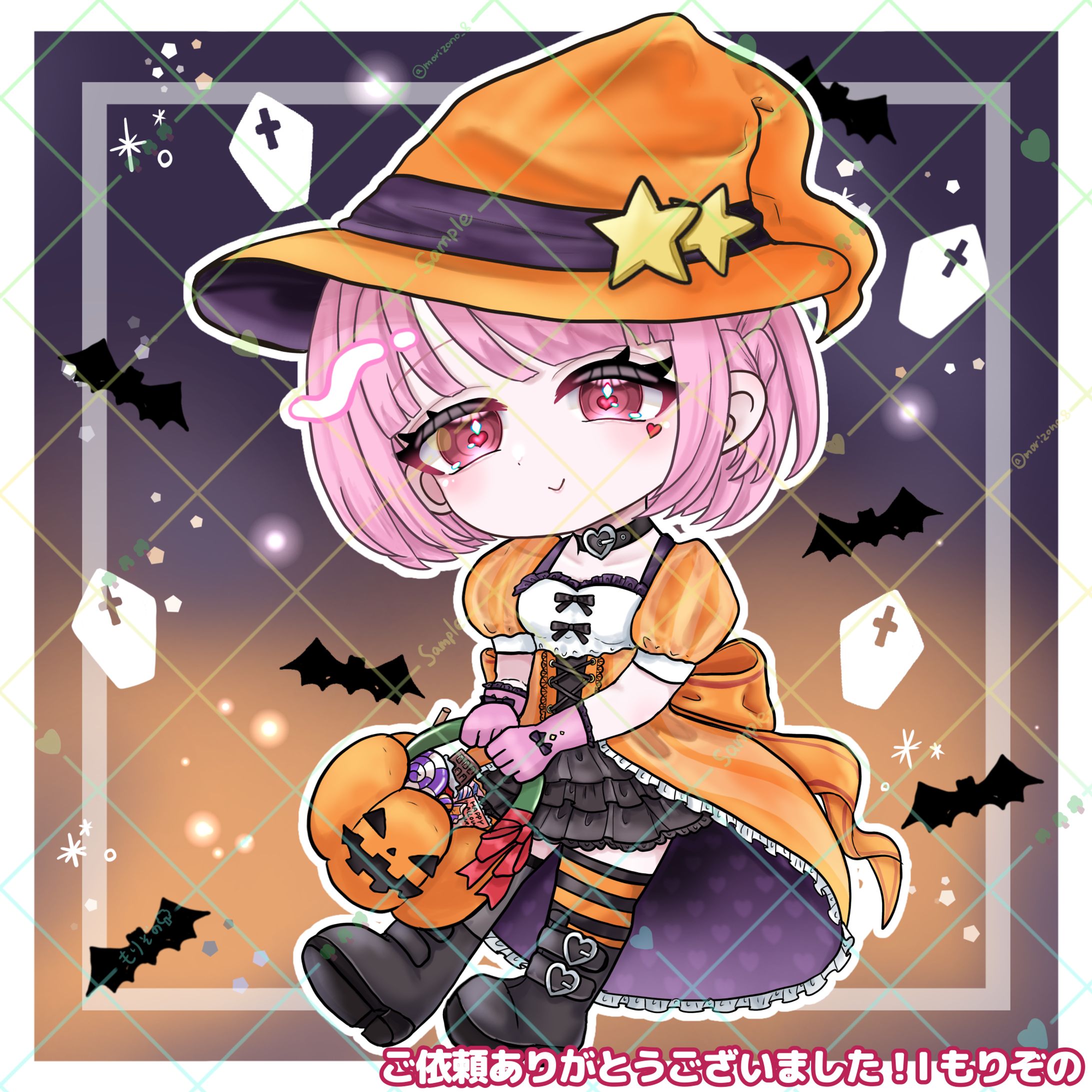 【ご依頼】くろいぬ様ハロウィンミニキャライラスト-1