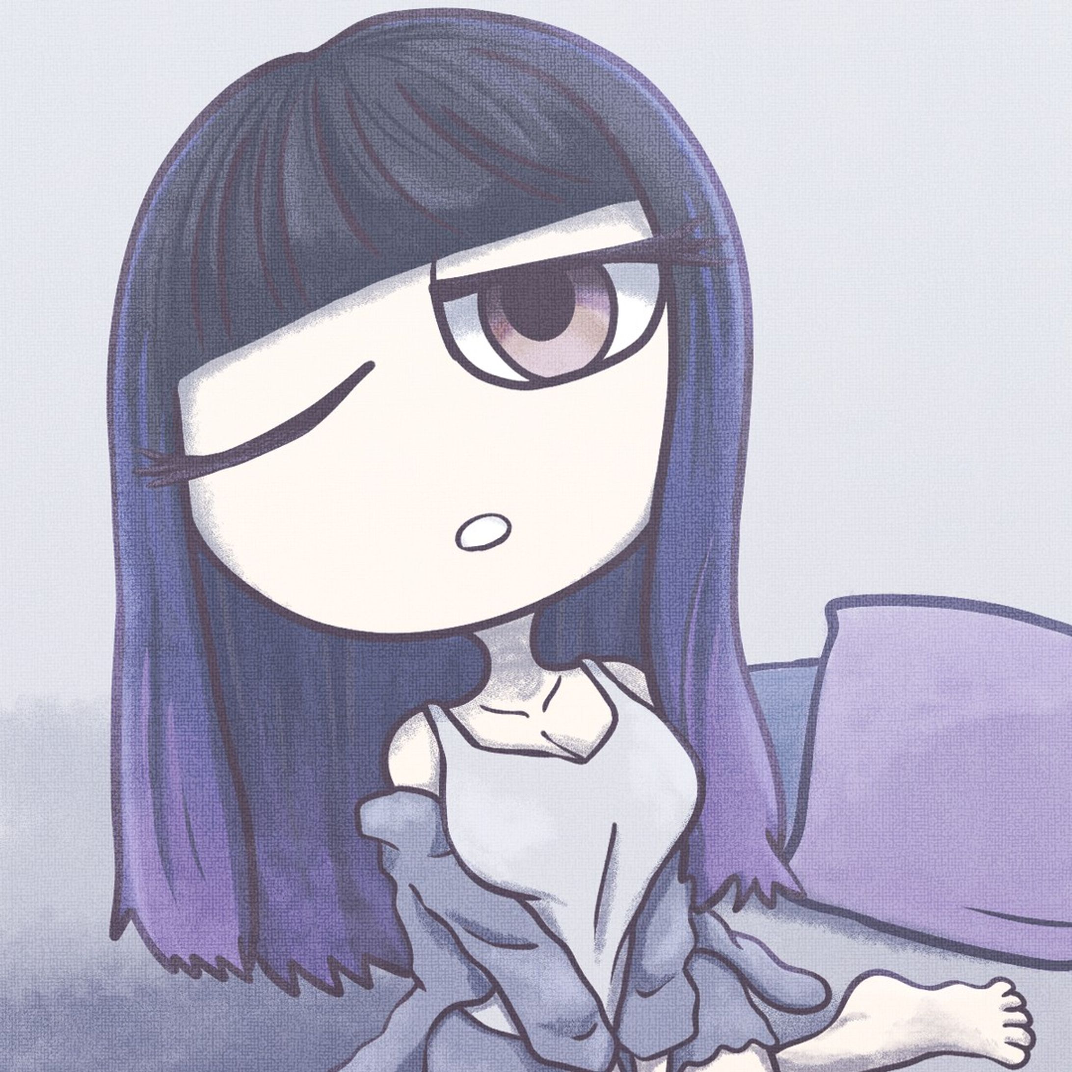 #女の子 #girl #イラスト #illustration #デジタル #digitalillustration #かわいい #cute #kawaii #うとうと #紫 #purple #タンクトップ #ポップ #ゆめかわいい #ロングヘア #longhair-1