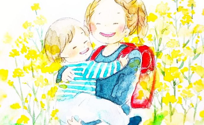 菜の花畑と姉妹