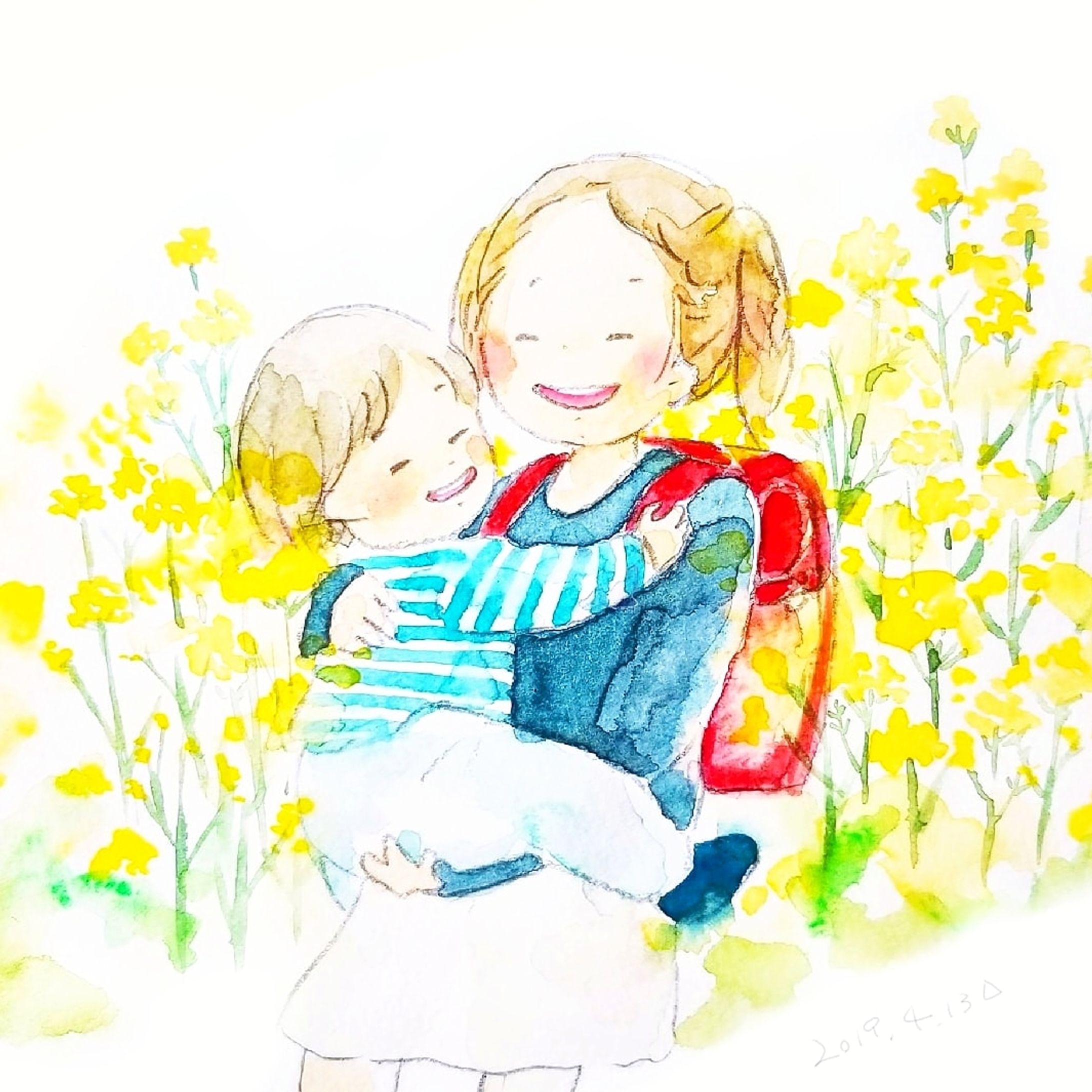 菜の花畑と姉妹-1